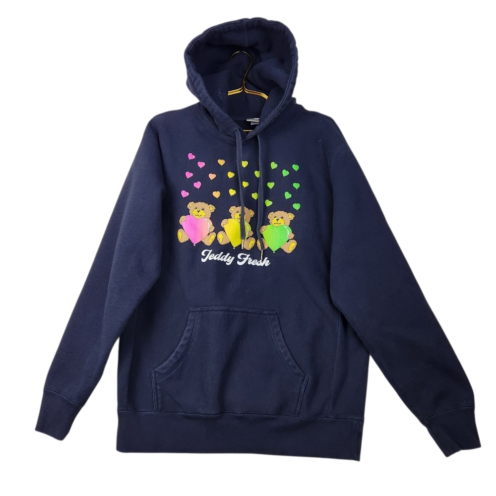 Teddy Fresh Mens Size Large Blue Bears Love Hearts Heavyweight Cotton Hoodie
